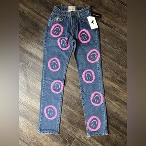 One Teaspoon Pink Smiley Face Jeans size 24 HW Awesome Baggies Rosewood 25035
